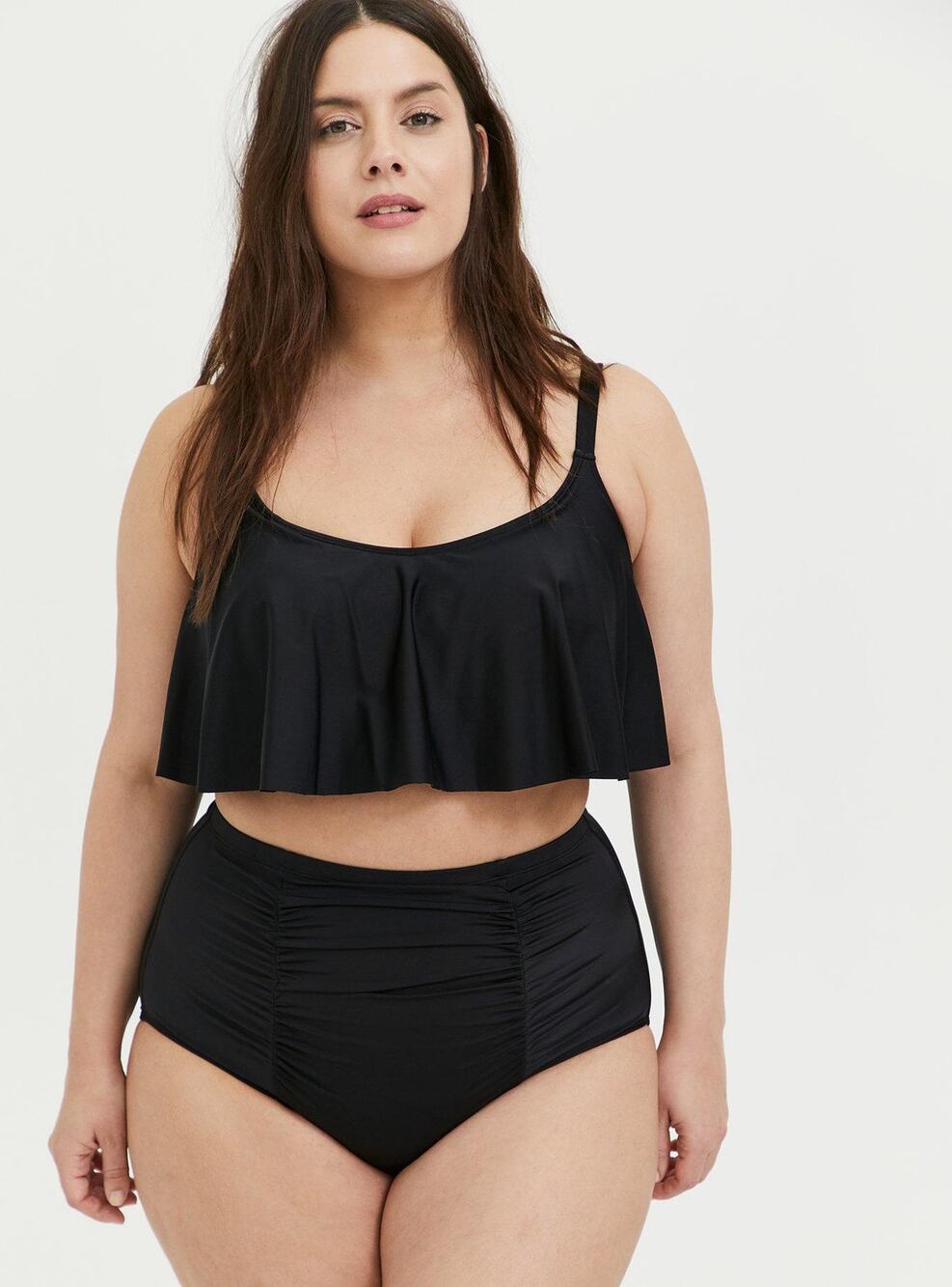 Torrid Women's Black Wireless Straight Flounce Bikini Top Size 2X